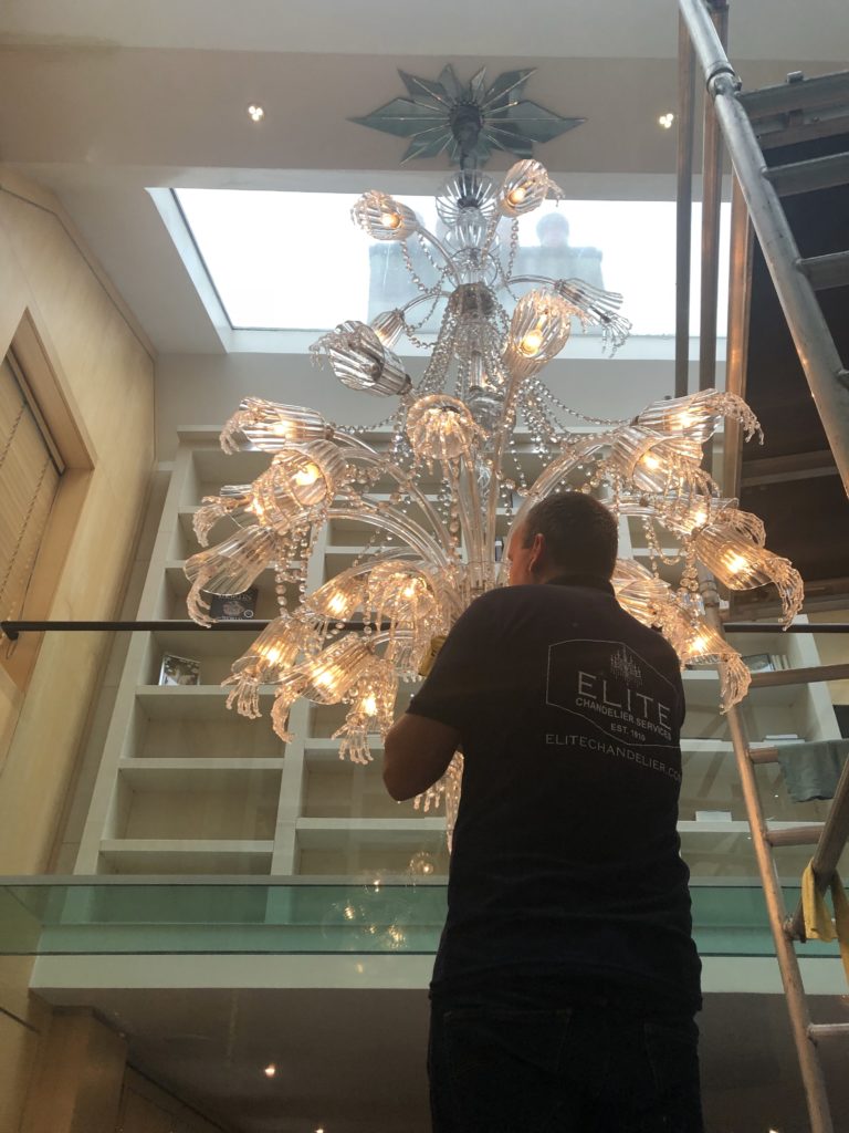 chandelier cleaning in a home